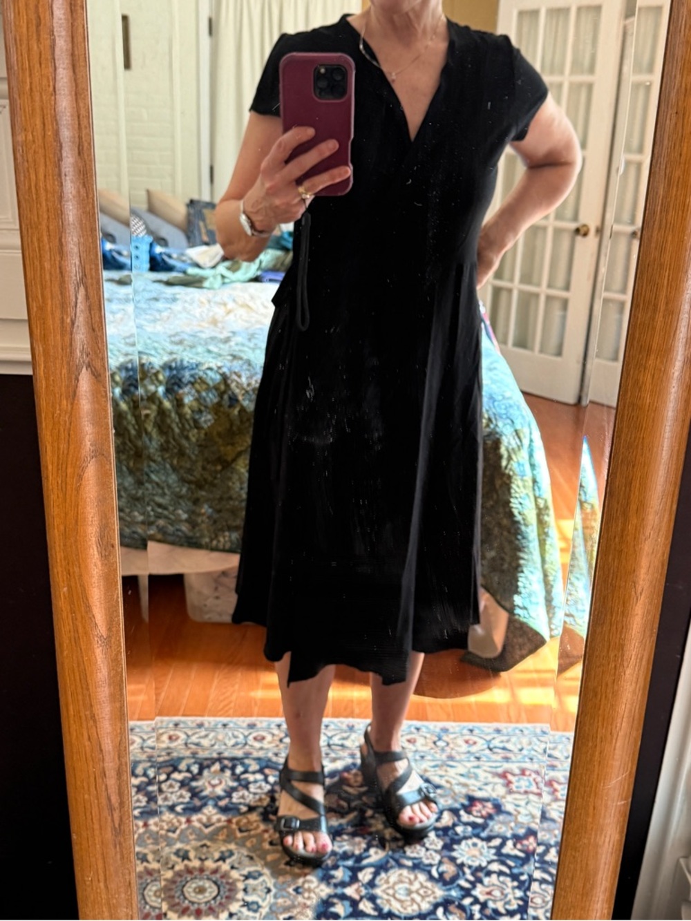 Eileen Fisher Black Midi V-Neck A-Line Dress